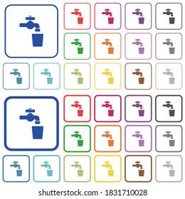 Iconos planos de color de agua potable en marcos cuadrados redondeados. Se incluyen versiones delgadas y gruesas.