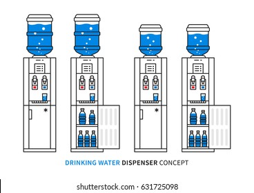 Drinking water dispenser vector illustration. Potable water dispensers with fridges graphic design.
