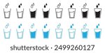 Drinking water drops glass icon set. Glass of drink water symbol in the restaurant or cafe. vector illustration