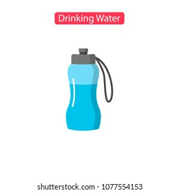 Drinking water fit icon. Fitness running and sports water bottle symbols in colorful circles for infographic website media print. Flat style design vector illustration. Isolated on white background