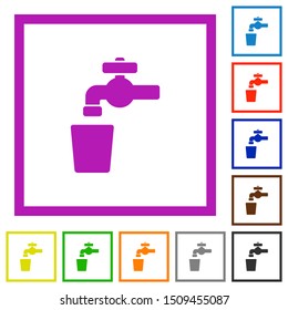 Drinking water flat color icons in square frames on white background