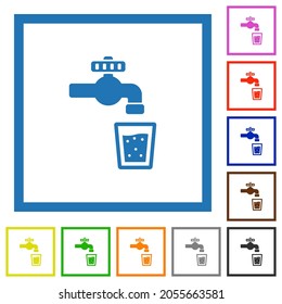 Drinking water flat color icons in square frames on white background
