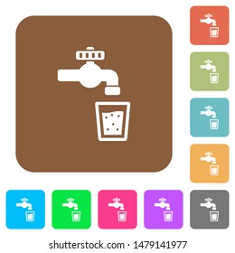 Drinking water flat icons on rounded square vivid color backgrounds.