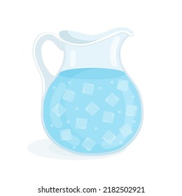 Drinking water in a glass carafe with ice. Vector illustration of a drink in a jug.