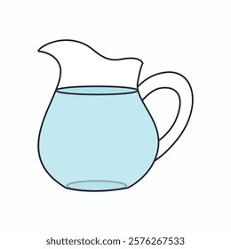 Drinking water in a glass carafe. Vector illustration of a drink in a jug.