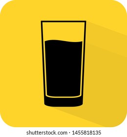 Drinking water glass logo. Flat 3D shadow design. yellow background black vector. product brand service label banner board display. App icon.