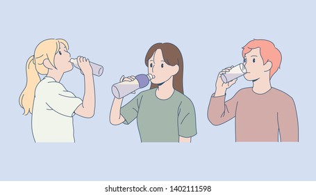 Drinking water is good for health. hand drawn style vector design illustrations. 