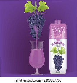 Drinking water from grape comes down to the glass.illustration vector