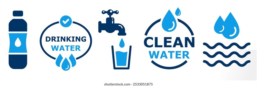 drinking water icon set. vector flat style illustration set for industrial purpose.