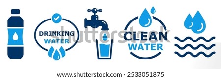 drinking water icon set. vector flat style illustration set for industrial purpose.