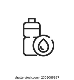 Drinking Water Icon. Vector Outline Editable Illustration of Drinking Water Bottle with Water Drop Symbol. Hydration Isolated Concept.