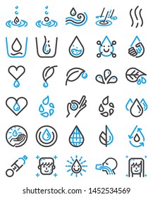 Drinking Water Icon Vector Set. Line Art Style. Two Tone.