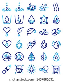 Drinking Water Icon Vector Set. Line Art Style. Two Tone.