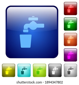 Iconos de agua potable en el conjunto de botones de brillo de color cuadrado redondeado