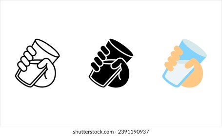 Drinking Water Icons set. Outline Vector Glass Filled with Drinking Water, vector illustration on white background