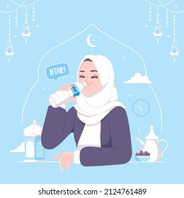 drinking water iftar time in ramadan illustration