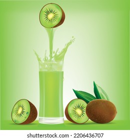 Drinking water from kiwi comes down to the glass.illustration vector
