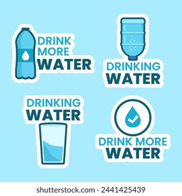 Etiqueta de agua potable Dibujo animado plano Dibujado a mano Plantillas Ilustración de fondo