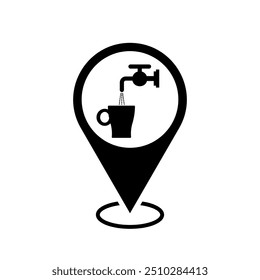 drinking water location map pointer, trinkwasser icon location pin, black symbol, vector marker