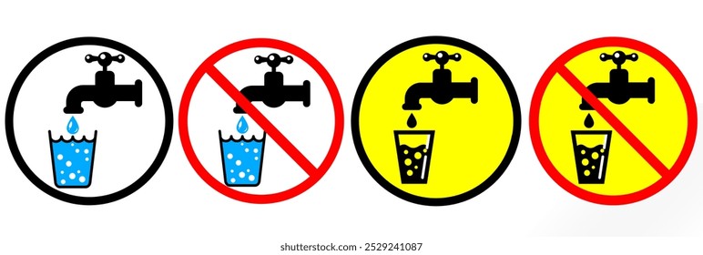drinking water and no drinkable water sign on white background. vector pure drinking mineral water and do not drink symbol set. vector (eps) icon set.	
