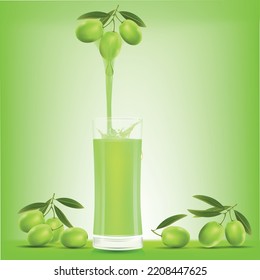 Drinking water from olive comes down to the glass.illustration vector