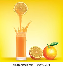 Drinking water from orange comes down to the glass.illustration vector