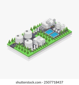 Drinking water purification isometric illustrated on background
