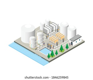 drinking water purification plants, reverse osmosis plants in isometric graphic