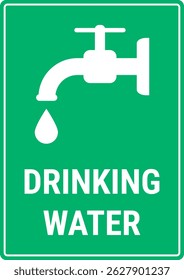 Drinking water sign with faucet icon and water droplet. Vector A4-sized sign for use in public places, parks, and facilities