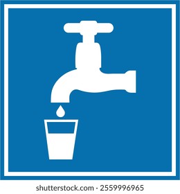 Drinking water signboard. Potable water icon symbol. Sign drinkable aqua on blue background. Symbol drinkable beverage. Drinking water vector sign. droplet. Water tap sign. Safe and unsafe. 