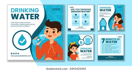 Agua potable Social Media Post Dibujo plano de dibujos animados Dibujado a mano Plantillas Ilustración de fondo