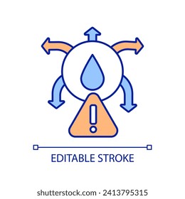 Drinking water spreading warning RGB color icon. Aqua sources contamination problem. Liquid supply management. Isolated vector illustration. Simple filled line drawing. Editable stroke