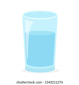 Drinking water. Vector blue transparent glass filled with water.