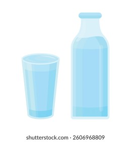 Drinking water vector illustration on white background. A glass of water and glass bottled water.