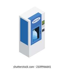 Drinking water vending machine with filling bottle 3d isometric vector illustration