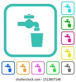 Drinking water vivid colored flat icons in curved borders on white background