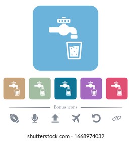 Drinking water white flat icons on color rounded square backgrounds. 6 bonus icons included