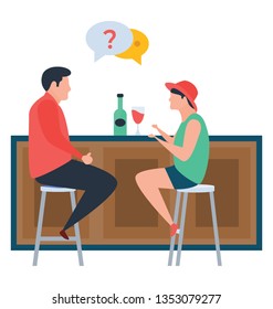 Drinking wine in a bar, flat illustration design 