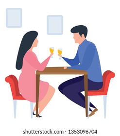 Drinking wine in a bar, flat illustration design 