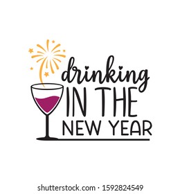 drinking wine in the new year theme with sparkle of firework vector banner design template