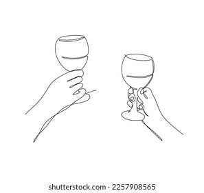 Arte de una sola línea de vino para beber. Ilustración vectorial de celebración