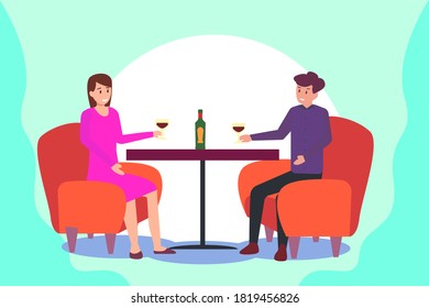 Drinking wine vector concept: couple drinking wine while sitting on the chair