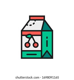 Drinking yoghurt in a paper box flat color line icon.