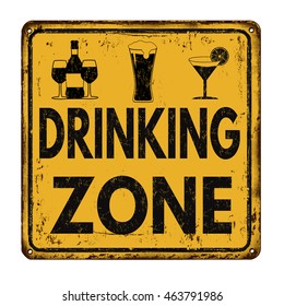 Drinking zone vintage rusty metal sign on a white background, vector illustration