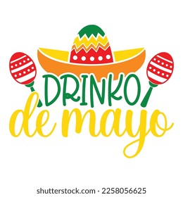 Drinko De Mayo - Cinco de Mayo - Festividad Federal en México. Banner Fiesta Y Diseño De Carteles Con Banderas, Flores, Fecoraciones, Maracas Y Sombrero