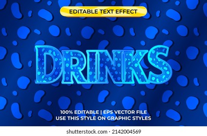 Drinks 3d Text Effect With Water Theme. Typography Template Fresh Drink Product.