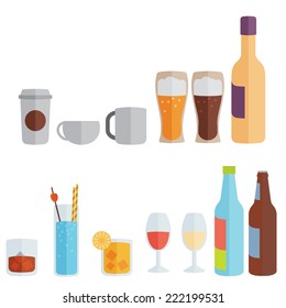 Drinks. Alcoholic and non-alcoholic. Flat design