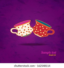 Drinks background with simple sketch icon cup isolated on grunge paper texture background. Coffee, tea card. Doodle, cartoon drawing illustration. Vintage. Retro style - vector