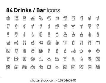 Drinks, bar. High quality concepts of linear minimalistic flat vector icons set for web sites, interface of mobile applications and design of printed products.