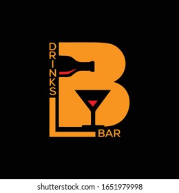 Plantilla de logotipo de barra de bebidas en forma de letra B, vector de logotipo B